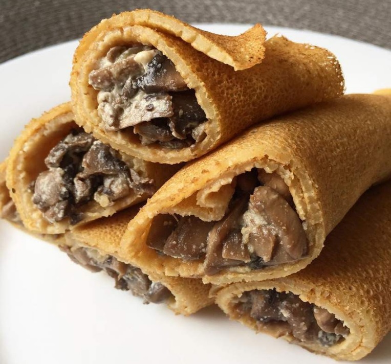 Vegan pancakes with mushrooms