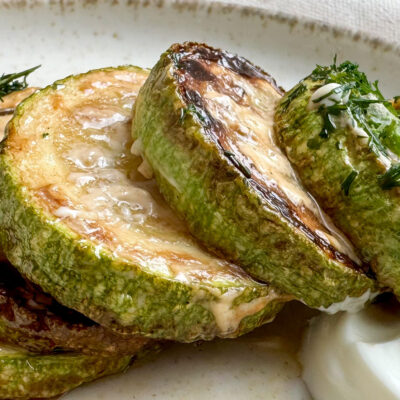 Fried zucchini with garlic and mayonnaise